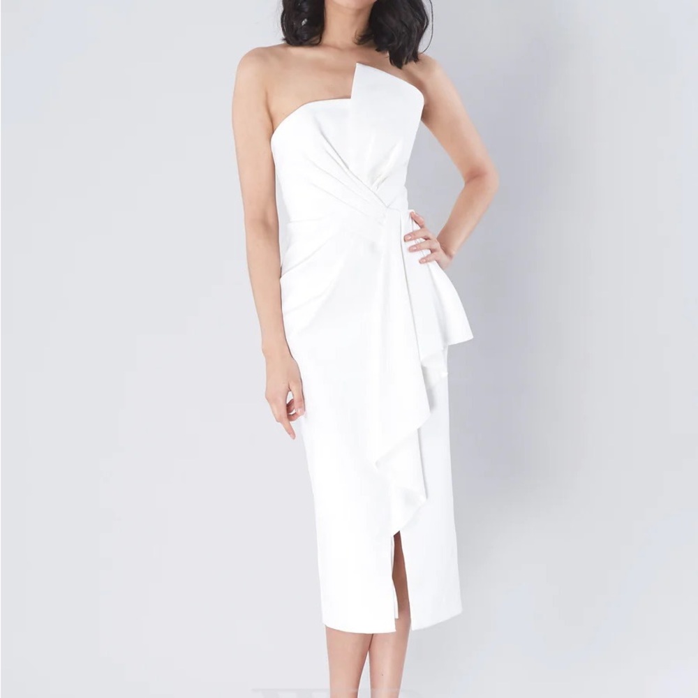 White strapless midi dress